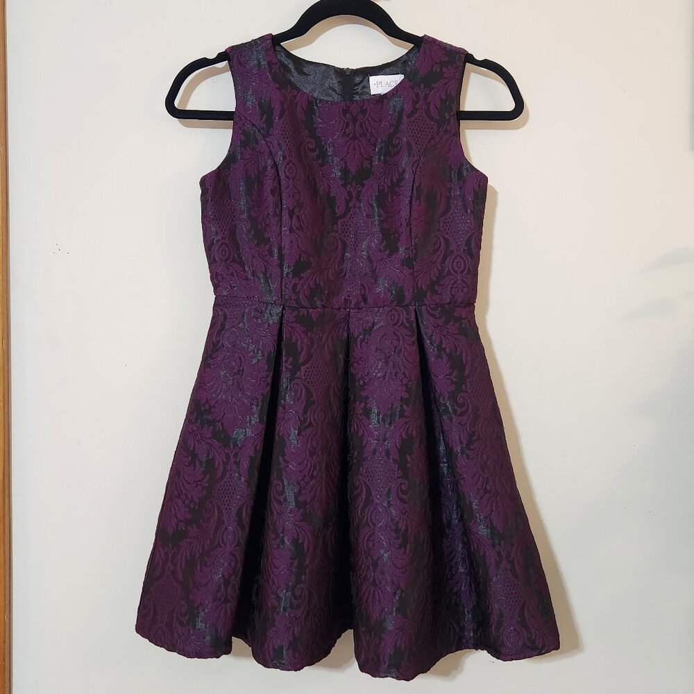 Children’s Place Girls 12 Black & Purple Floral Jacquard Special Occasion Dress